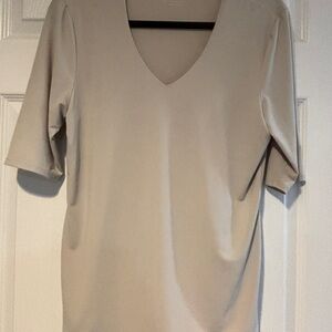 Grace Tan Relaxed Blouse with Elbow Length Sleeves